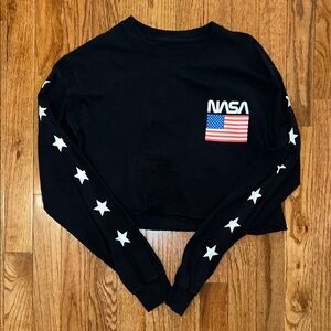 PacSun Buzz Aldrin NASA Cropped Black Long Sleeve Shirt Women’s Size Small